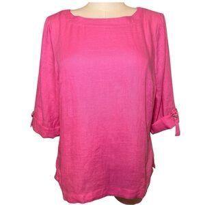 NWT Charter Club‎ Luxury 100% Linen Pink Top Blouse Shirt Large New